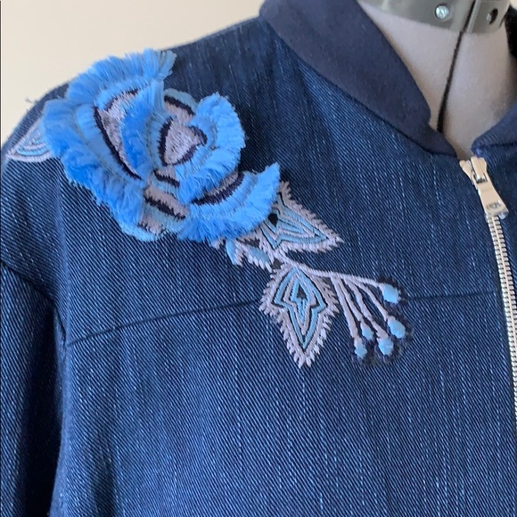Josie Natori Spring 2018 Denim Jacquard Bomber - Picture 4 of 8